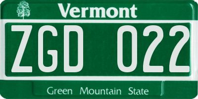 VT license plate ZGD022