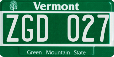 VT license plate ZGD027