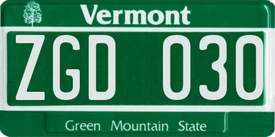 VT license plate ZGD030