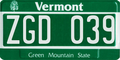 VT license plate ZGD039