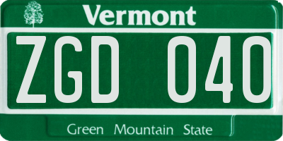 VT license plate ZGD040