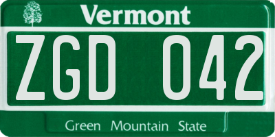 VT license plate ZGD042