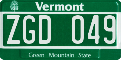 VT license plate ZGD049