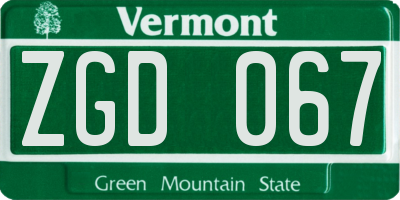 VT license plate ZGD067