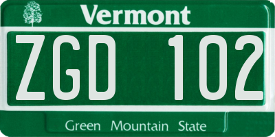 VT license plate ZGD102