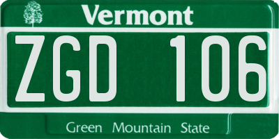VT license plate ZGD106