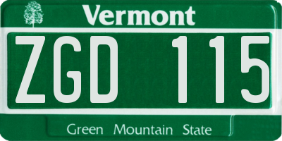 VT license plate ZGD115