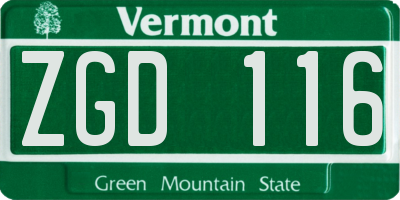VT license plate ZGD116
