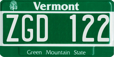 VT license plate ZGD122