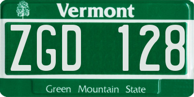 VT license plate ZGD128