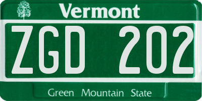 VT license plate ZGD202