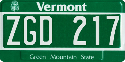 VT license plate ZGD217