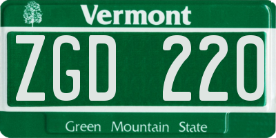 VT license plate ZGD220