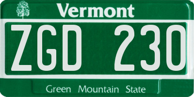 VT license plate ZGD230