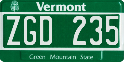 VT license plate ZGD235