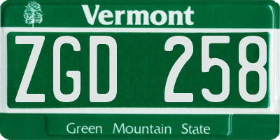 VT license plate ZGD258