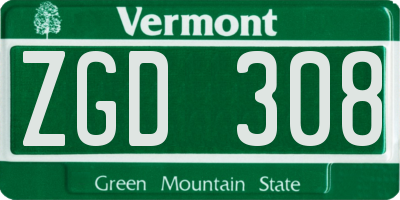 VT license plate ZGD308