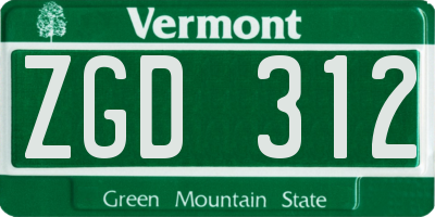 VT license plate ZGD312