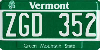 VT license plate ZGD352