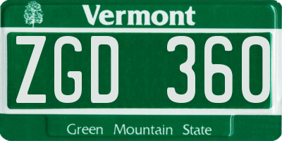 VT license plate ZGD360