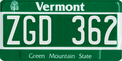 VT license plate ZGD362