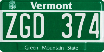 VT license plate ZGD374