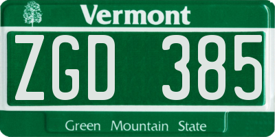 VT license plate ZGD385