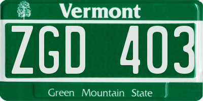 VT license plate ZGD403