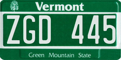 VT license plate ZGD445