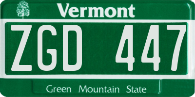 VT license plate ZGD447