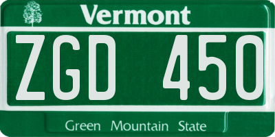 VT license plate ZGD450