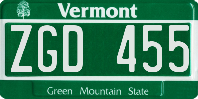 VT license plate ZGD455