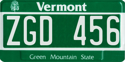 VT license plate ZGD456