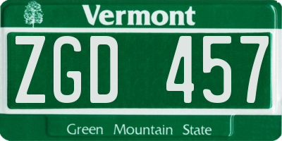 VT license plate ZGD457