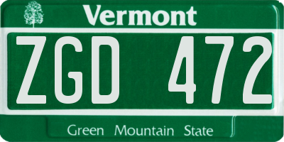 VT license plate ZGD472