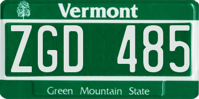 VT license plate ZGD485