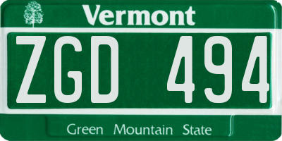 VT license plate ZGD494