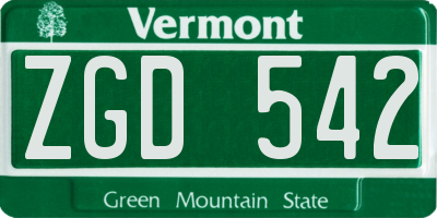VT license plate ZGD542