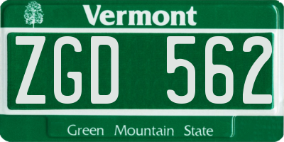 VT license plate ZGD562