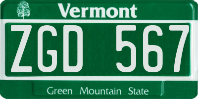 VT license plate ZGD567