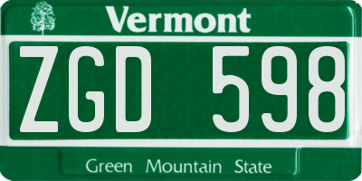 VT license plate ZGD598