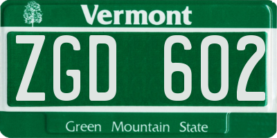 VT license plate ZGD602