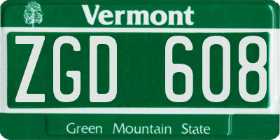 VT license plate ZGD608