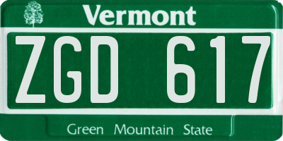 VT license plate ZGD617