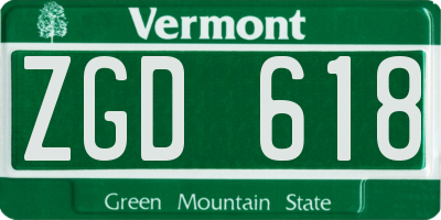 VT license plate ZGD618