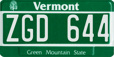 VT license plate ZGD644