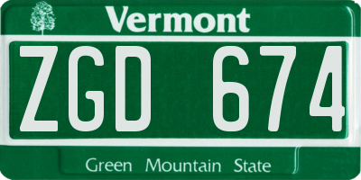 VT license plate ZGD674