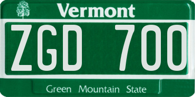 VT license plate ZGD700