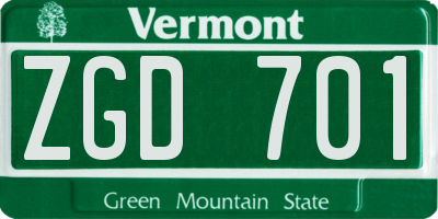 VT license plate ZGD701