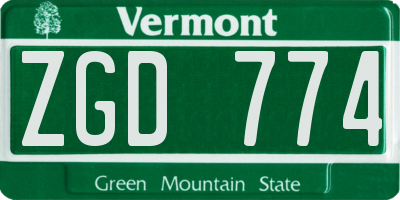 VT license plate ZGD774